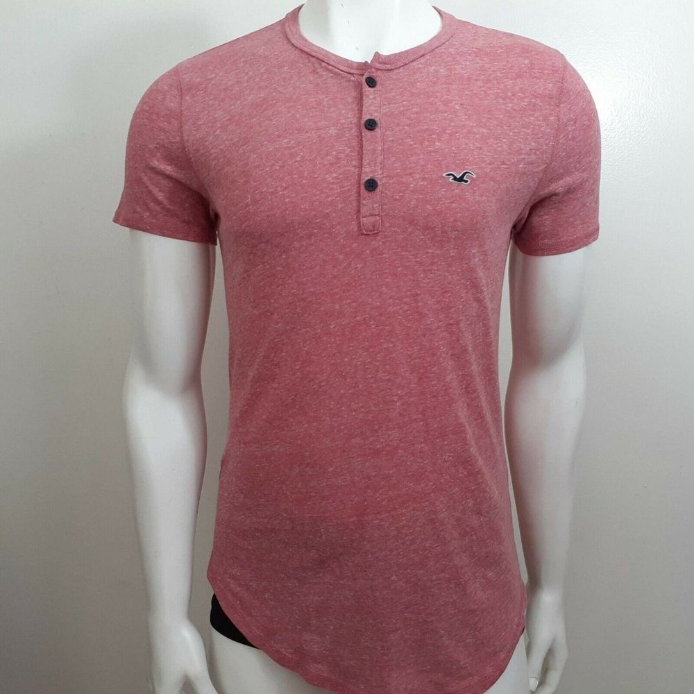 Hollister Henley Men's T-Shirt Small Scoop Long Style Button Cotton - Picture 2 of 5